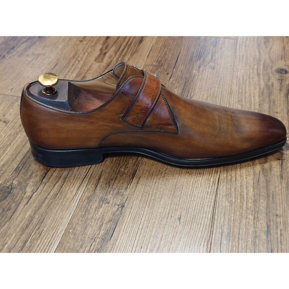 Magnanni Men’s Monk Strap 11.5M Brown Burnished Leather Dress Shoes